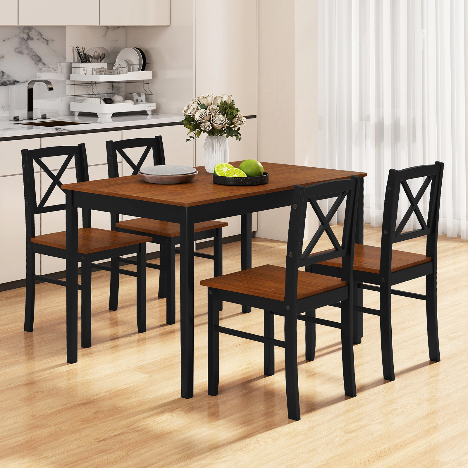 LJG 5 Piece Dining Table Set with Rectangular Kitchen Table and 4 Chairs for 4 People