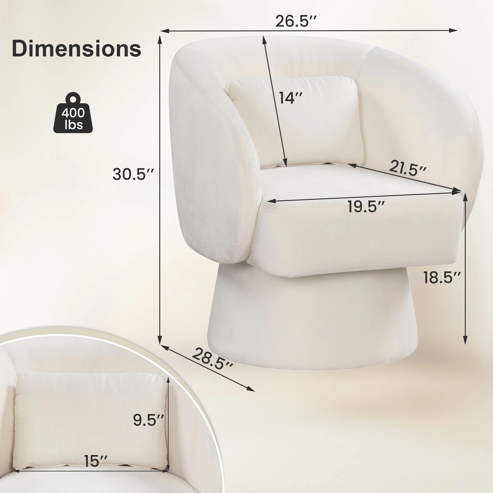 SlickBlue Unisex 360° Swivel Accent Chair with Lumbar Pillow