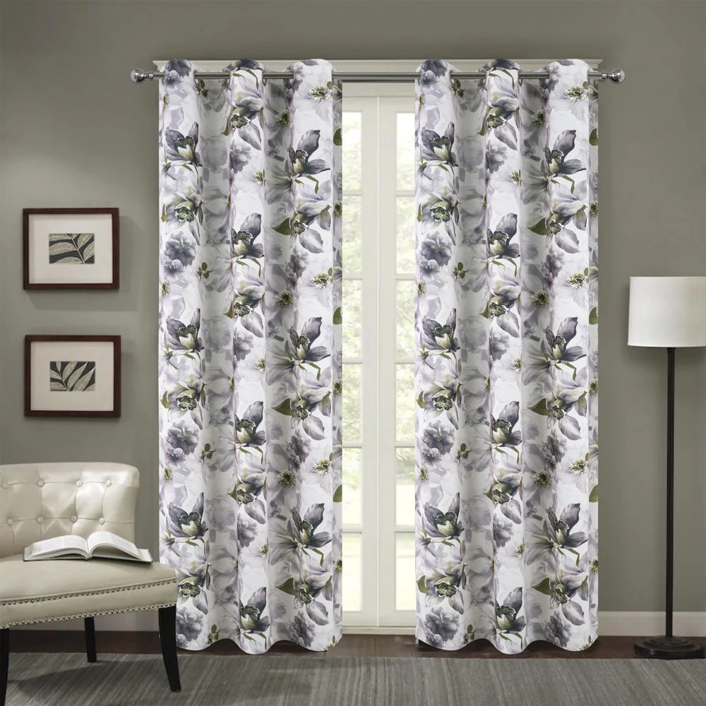 RT Designers Collection Eden Printed Blackout Grommet Window Curtain Panel 54" x 84" Silver