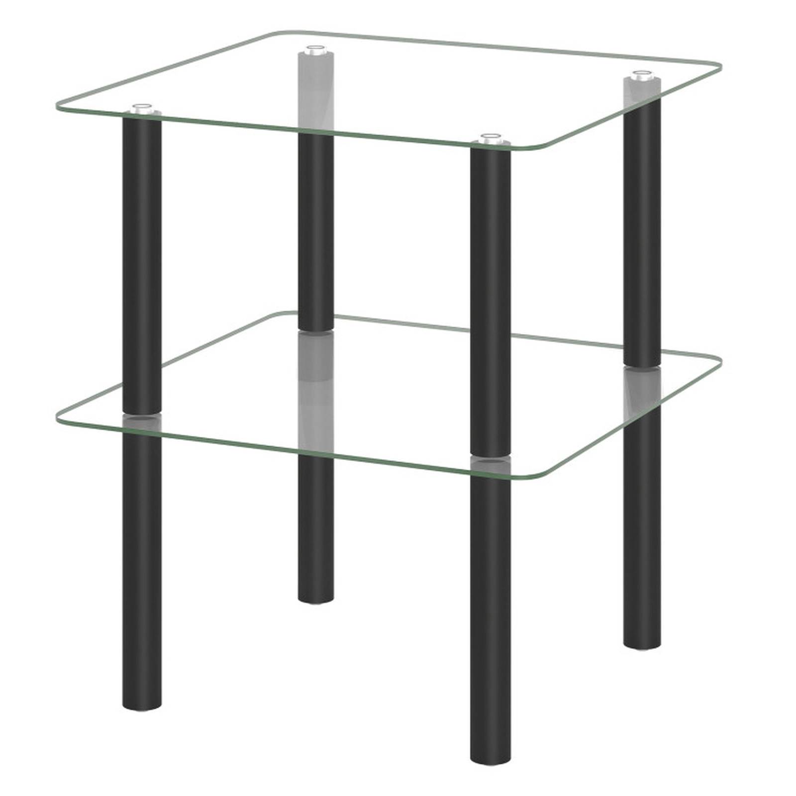 SUGIFT Clear Tempered Glass Top and Storage Shelf 2-Tier Black Square End Table