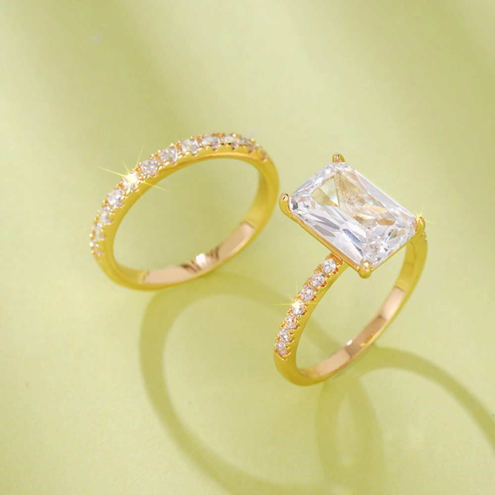 Wardrobe Whimsy Radiant Cut Cubic Zirconia Two Piece Wedding Ring Set for Women
