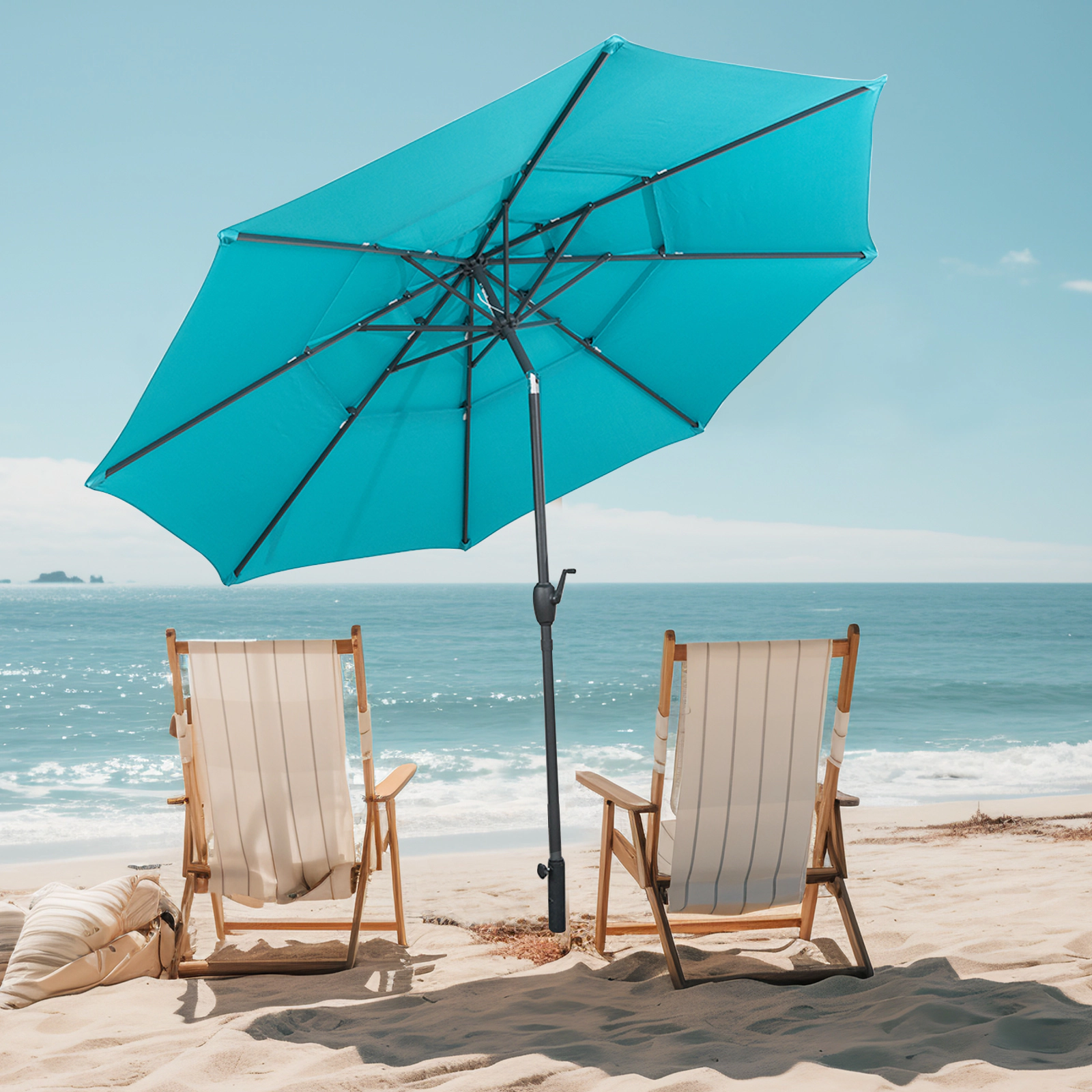 SUGIFT 10-ft Turquoise 3-Tier Vented Patio Umbrella with Crank Lift Tilt Button and 8 Thickened Ribs
