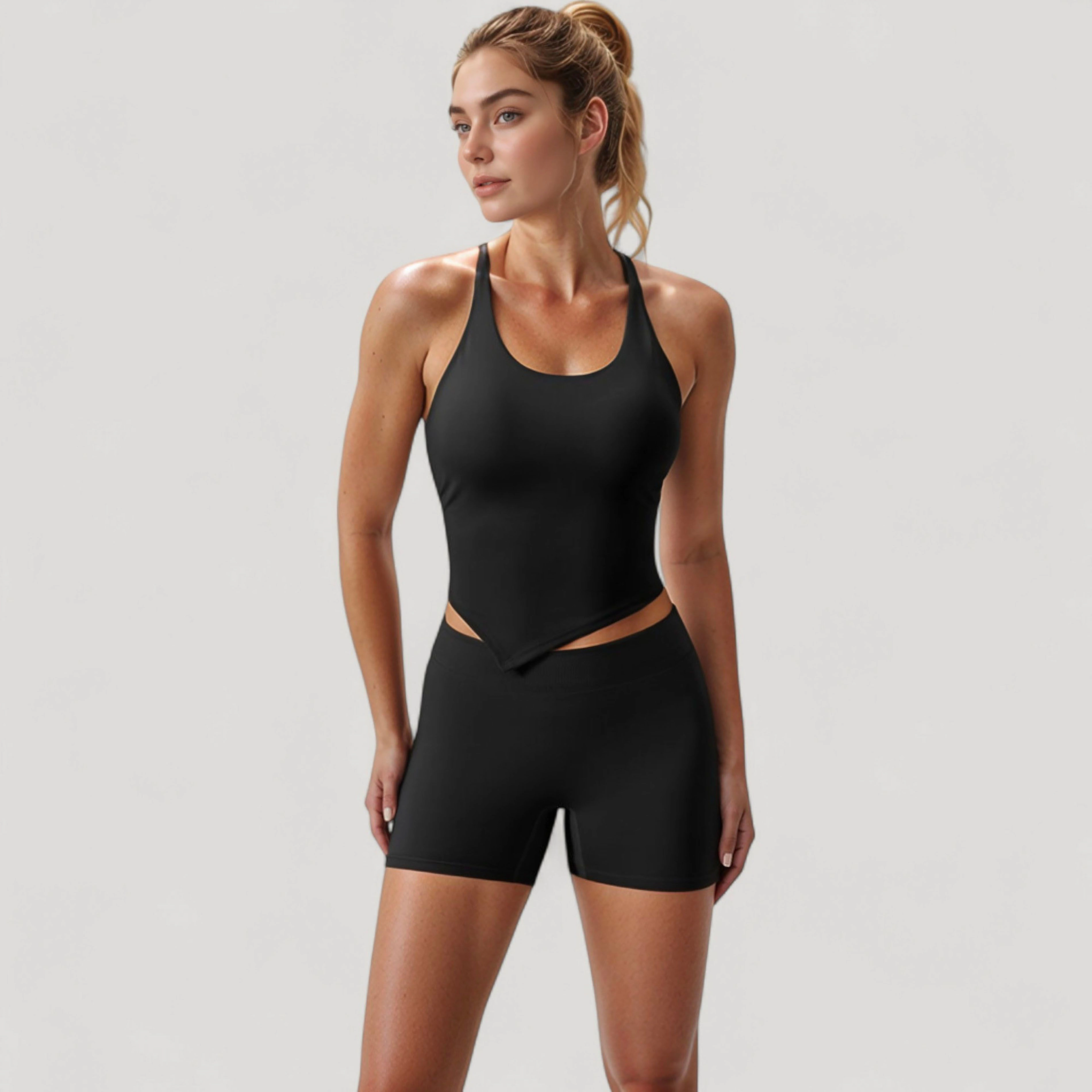 Anna-Kaci Women's Scoop Neck Racerback Tank Top with Handkerchief Hem and Built-In Shelf Bra for Low Impact Activity