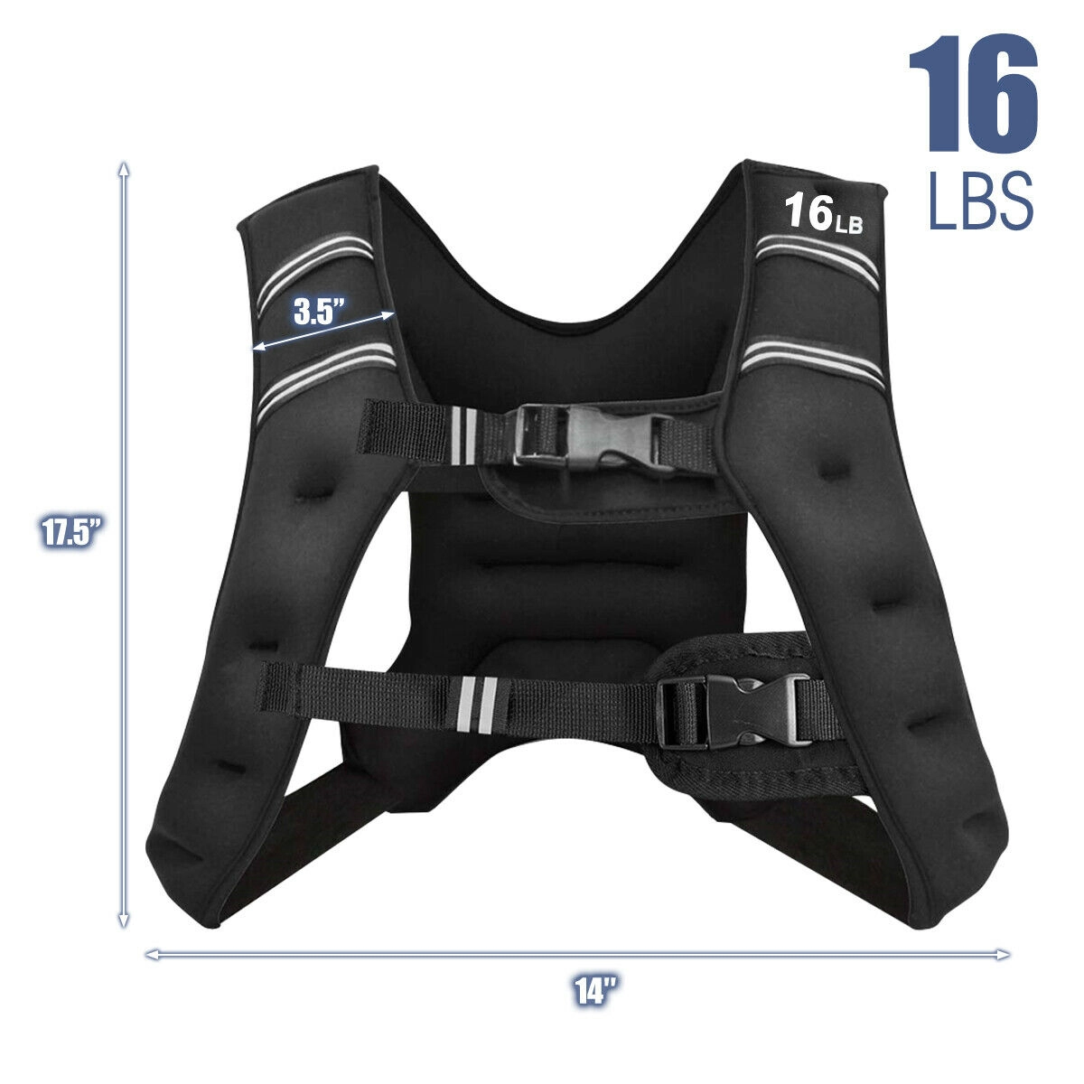 SUGIFT 16-lb Iron Sand Filled Adjustable Weighted Vest with 2.5-mm Neoprene Reflective Strips and Pocket
