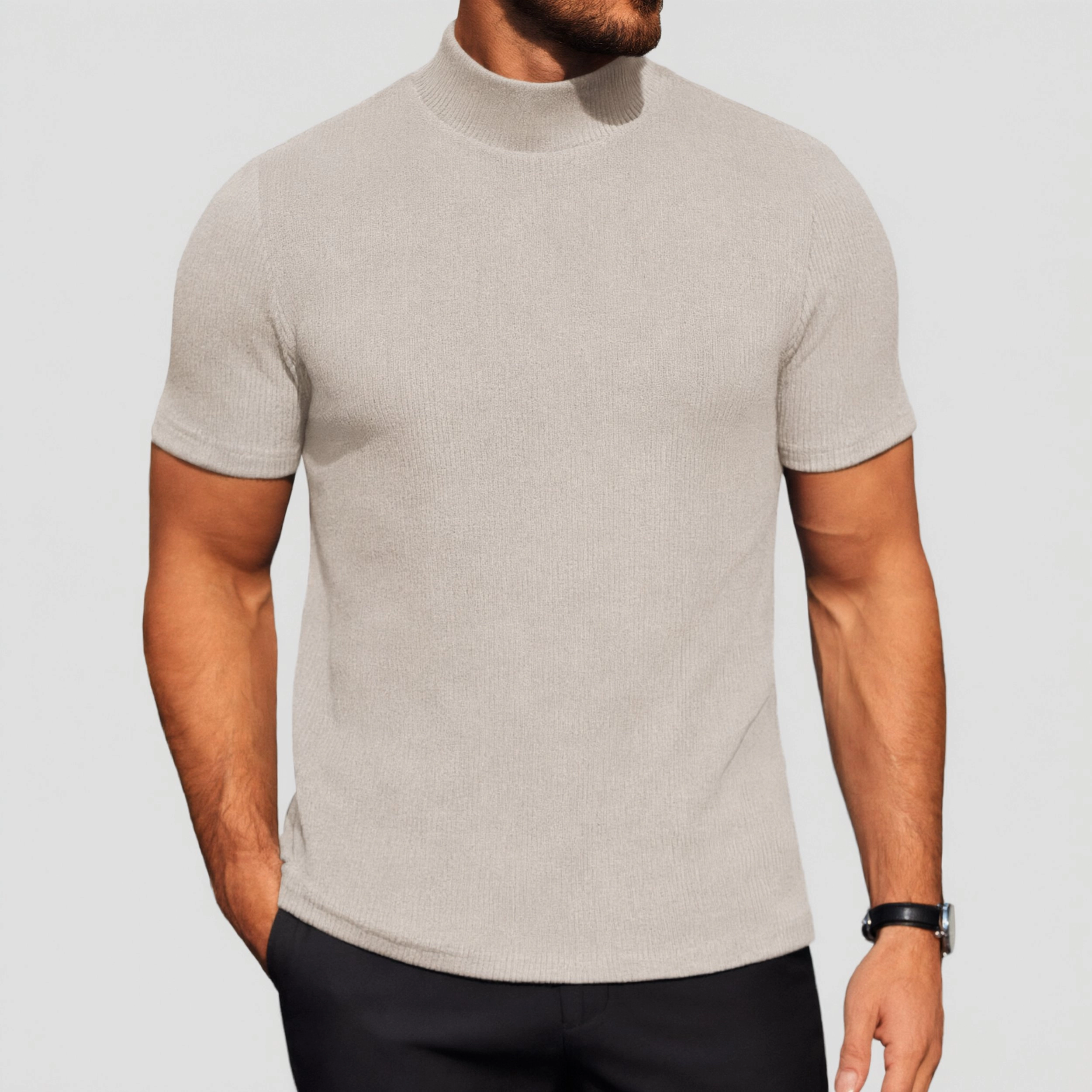 COOFANDY Men's Slim Fit Ribbed Knit Short Sleeve Mock Neck T-Shirt