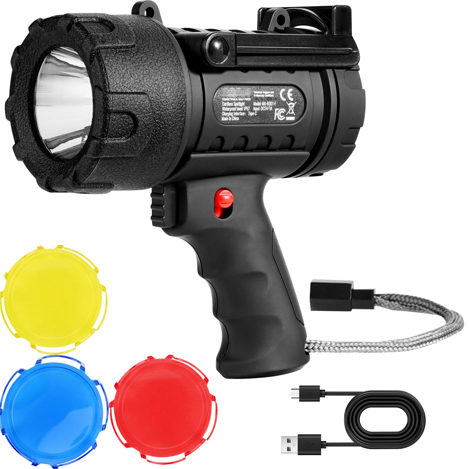 HONGGE Rechargeable Spotlight Flashlight, Lumens, IP67 Waterproof Handheld LED Spot Light