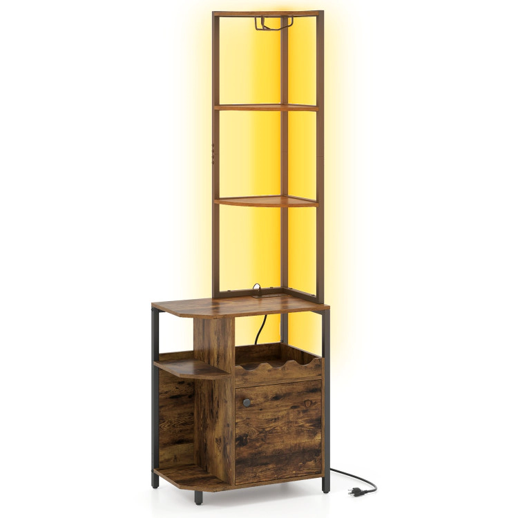 Hivvago 6-Tier Corner Bar Cabinet With Led Lights And Charging Station For Kitchen