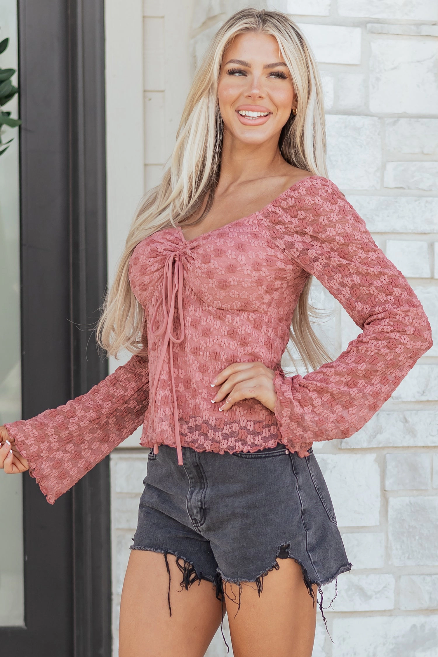Threaded Pear Women's Paloma Detail Floral Lace Blouse