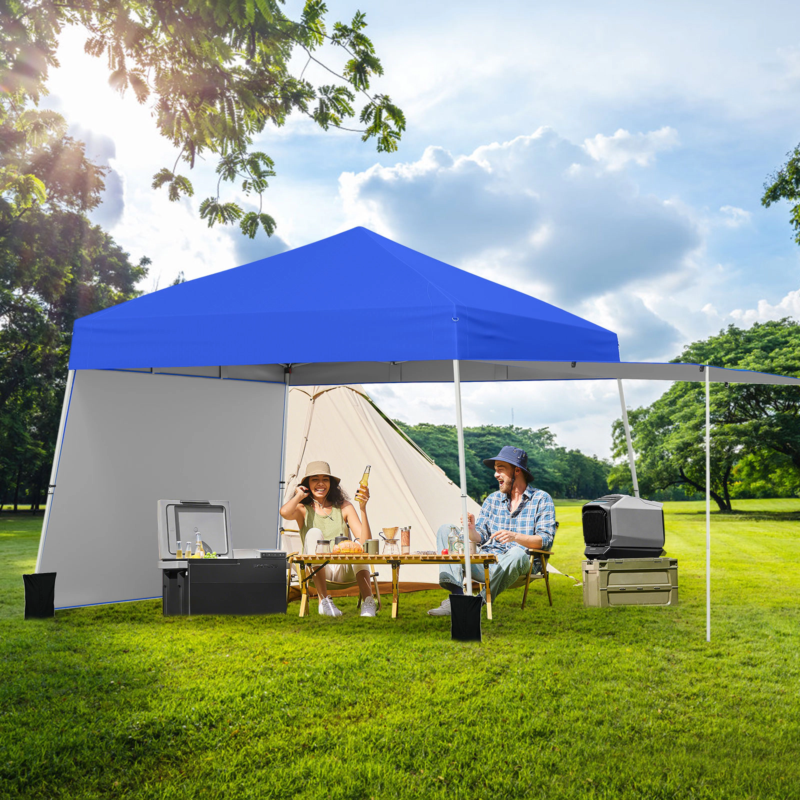 LJG 14 x 9.2 Feet Pop up Canopy Tent with 2 Convertible Sidewalls to Awning and Stakes