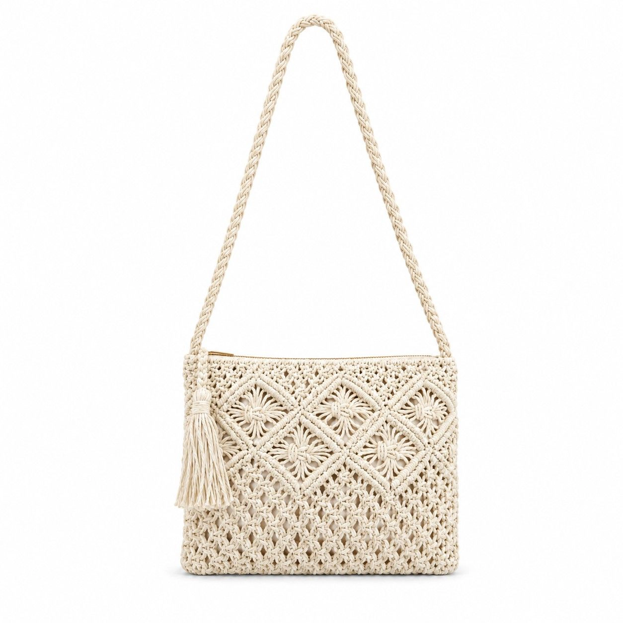 Alilang Women's Macrame Crossbody Bag with Zip Closure and Interior Slip Pocket, Khaki
