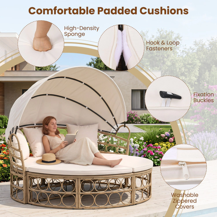 Hivvago Outdoor Patio Daybed With Retractable Canopy And Cushions Wicker Rattan Furniture Set