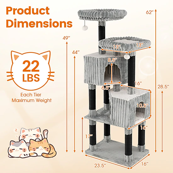 SUGIFT 62-in H Cat Tree with Ribbed Flannel Covering and Faux Rabbit ...