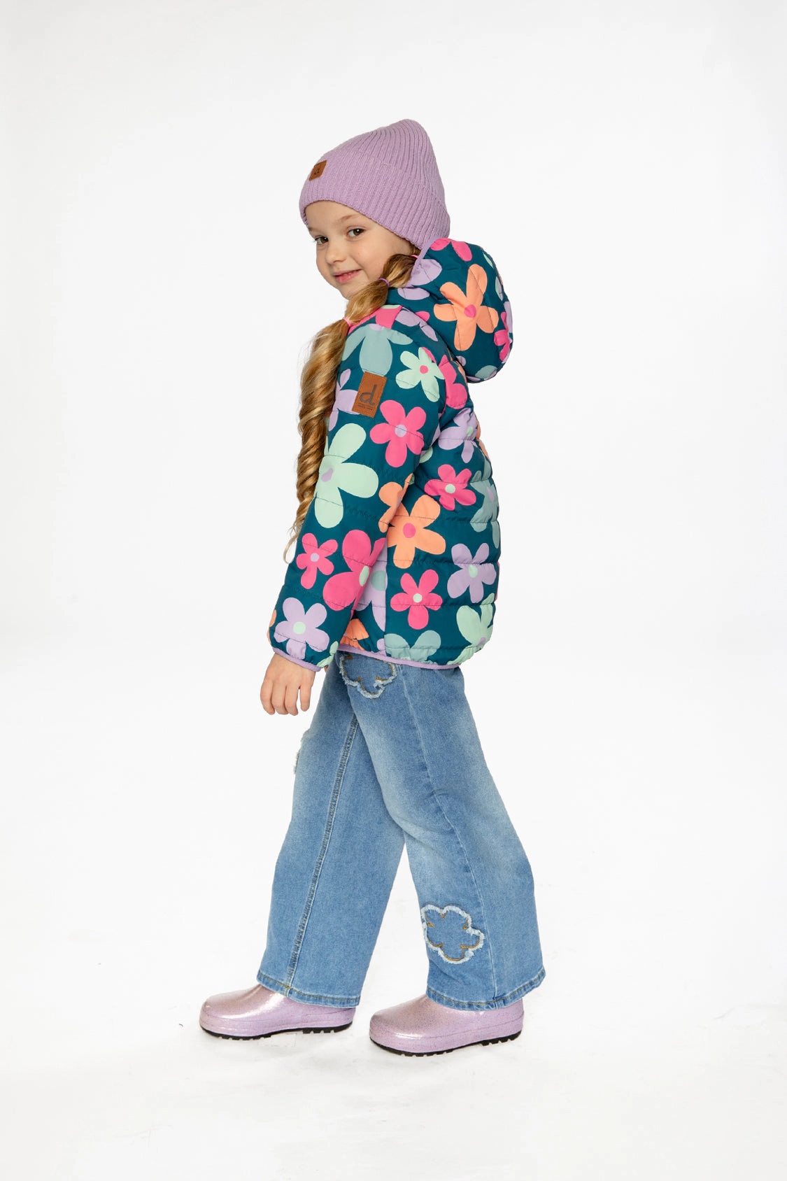 Deux par Girls Floral Print Quilted Mid-Season Jacket