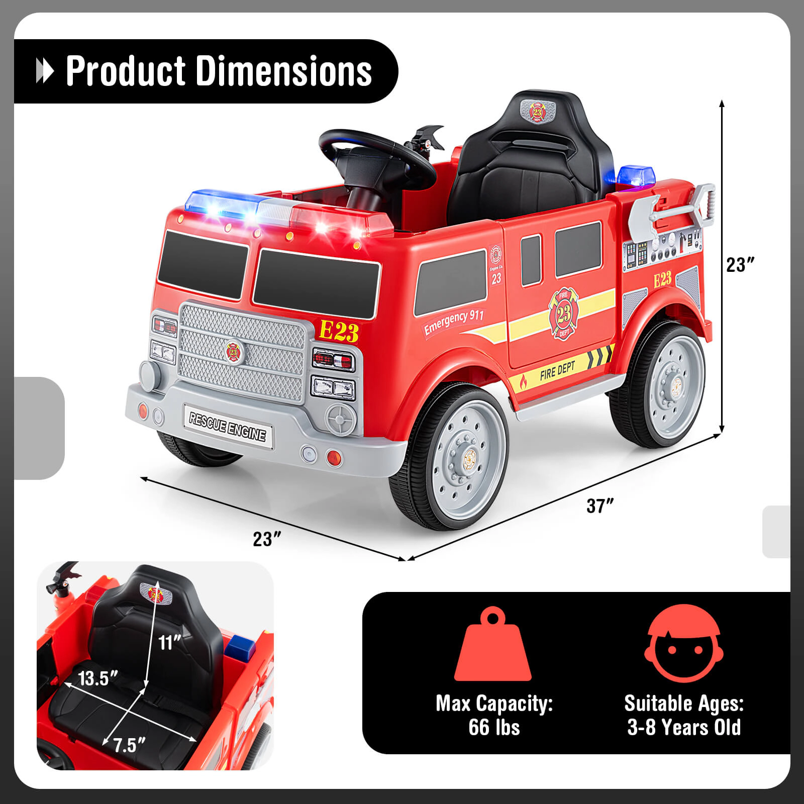 Costway Kids Ride on Police Car 12V Battery Powered Electric Vehicle with 3 Speeds