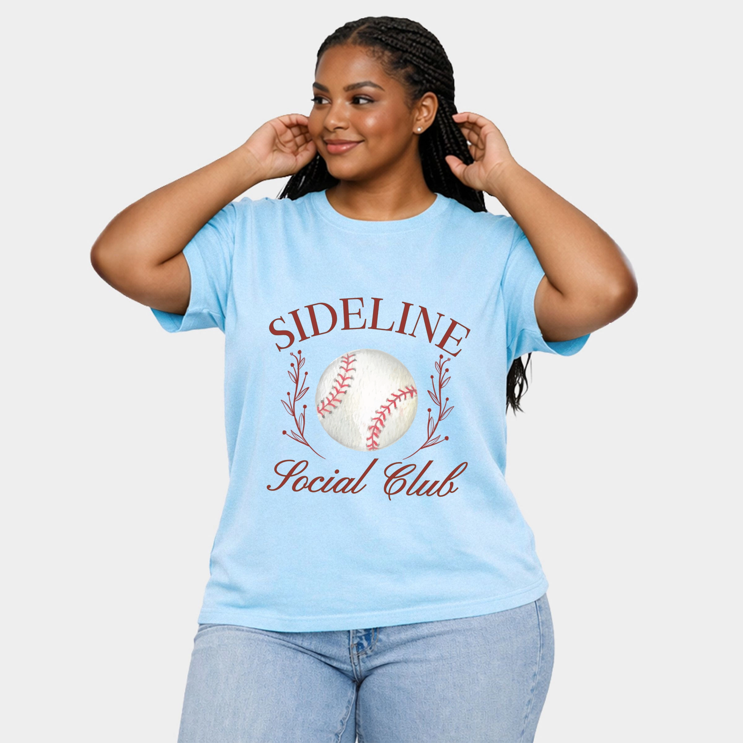 Simply Sage Market - Baseball Sideline Social Club Women's Plus Sized Garment Dyed Graphic T-Shirt