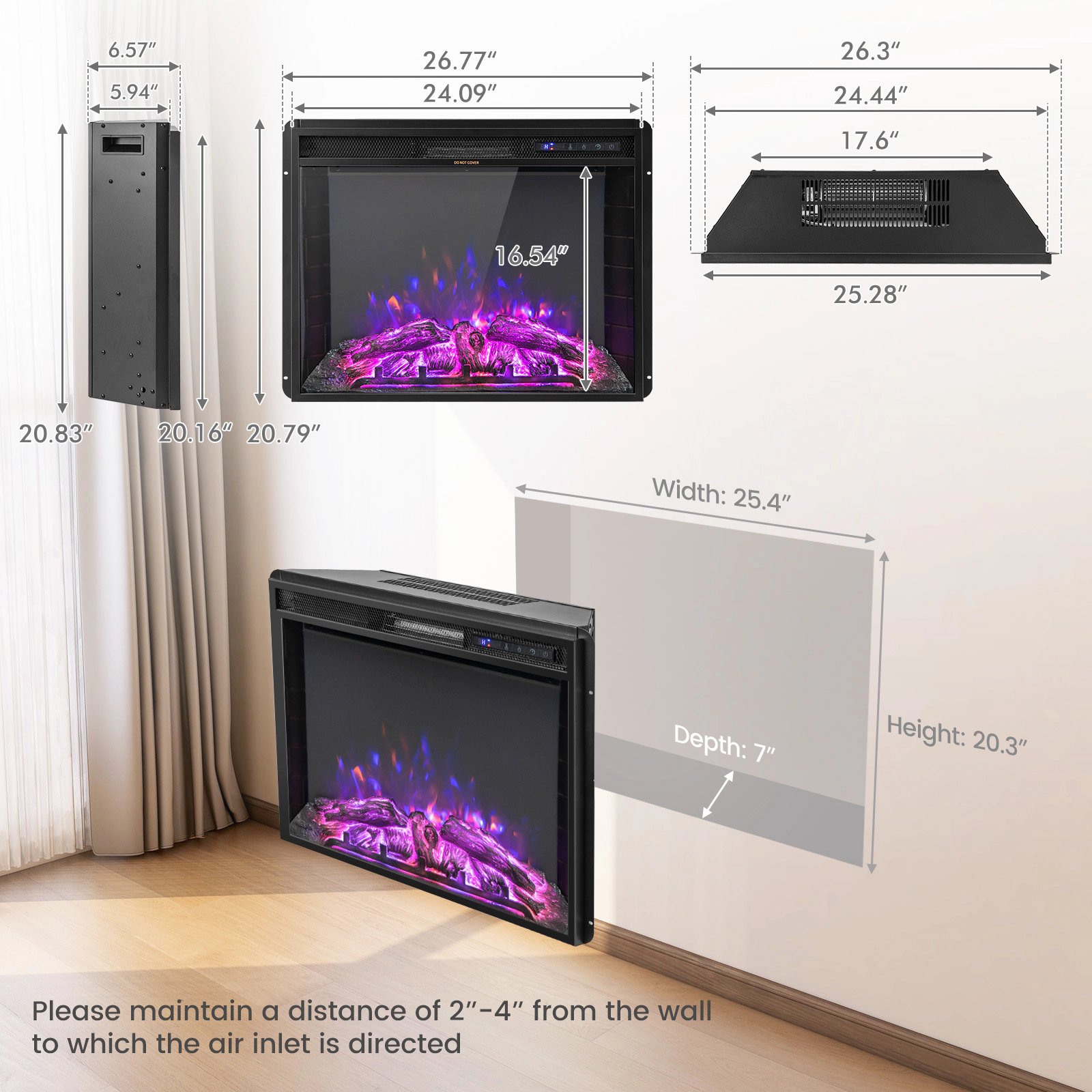 SlickBlue Electric Fireplace Insert with Adjustable Flames and Heat