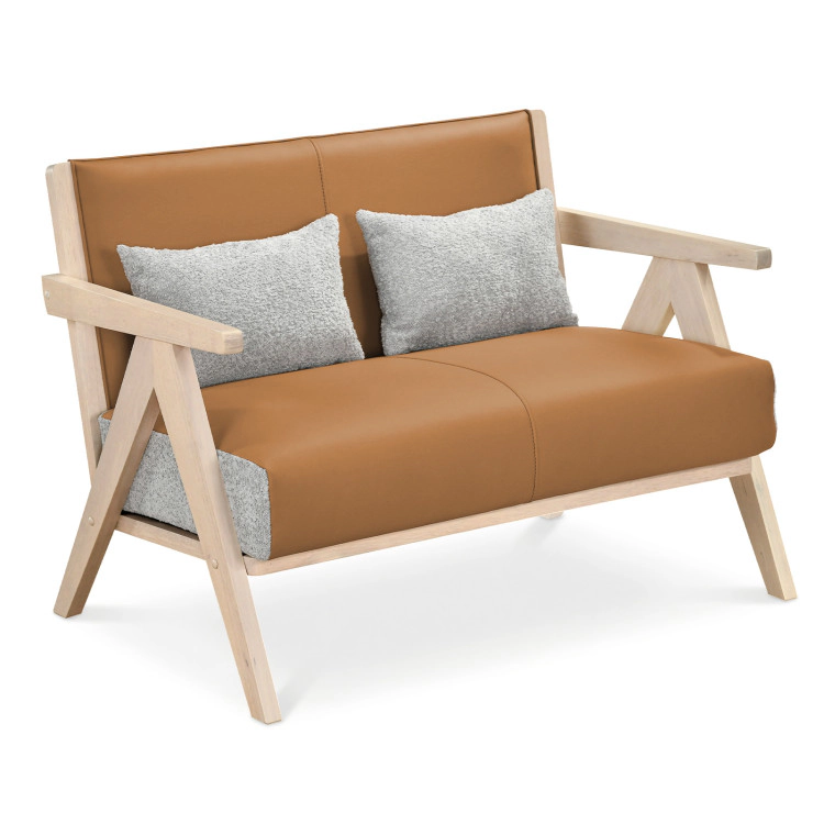 Hivvago Loveseat Sofa For Small Spaces With Throw Pillows Rubber Wood Frame Padded Seat