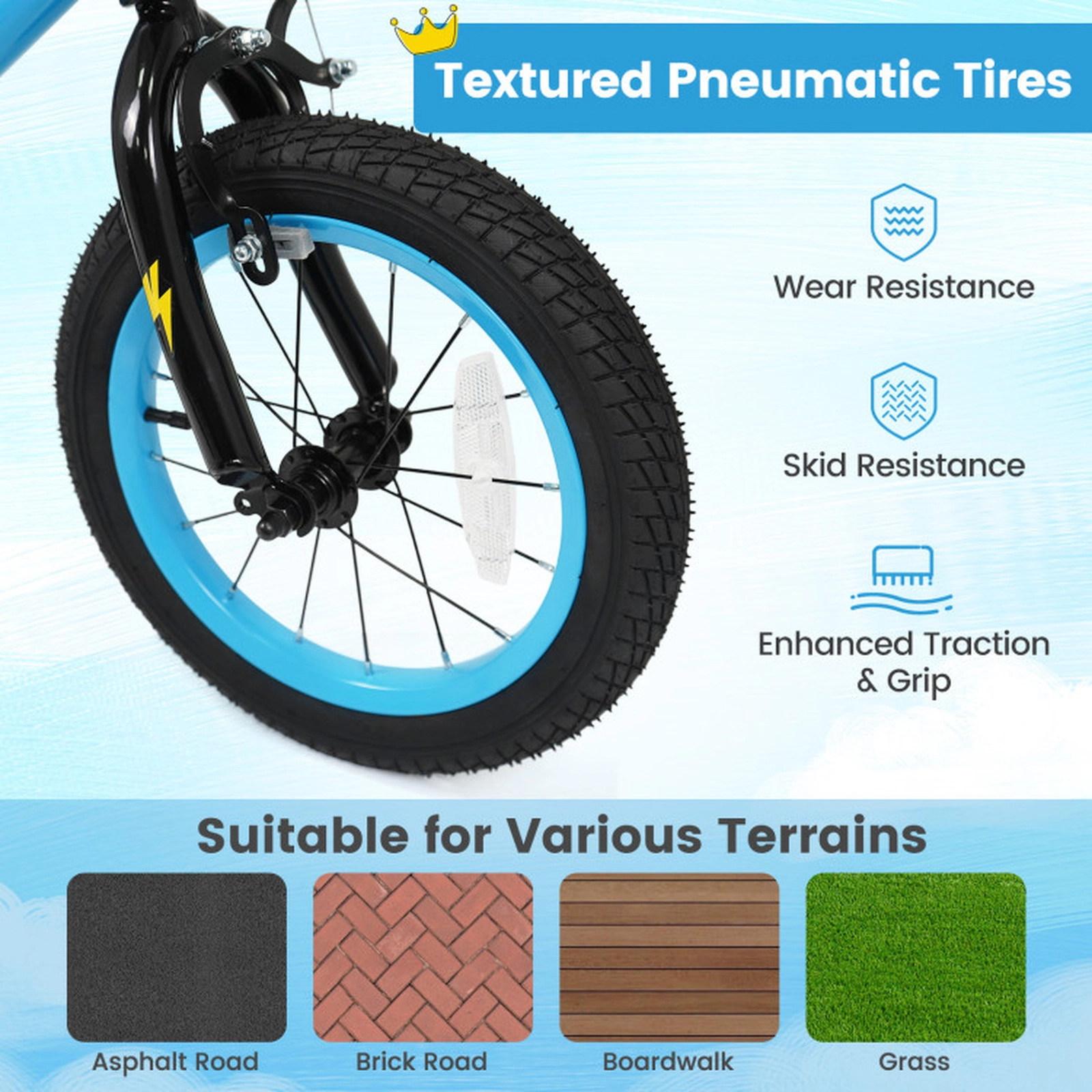 SUGIFT Blue Training Wheels Number Plate and Adjustable Seat Kids Bike