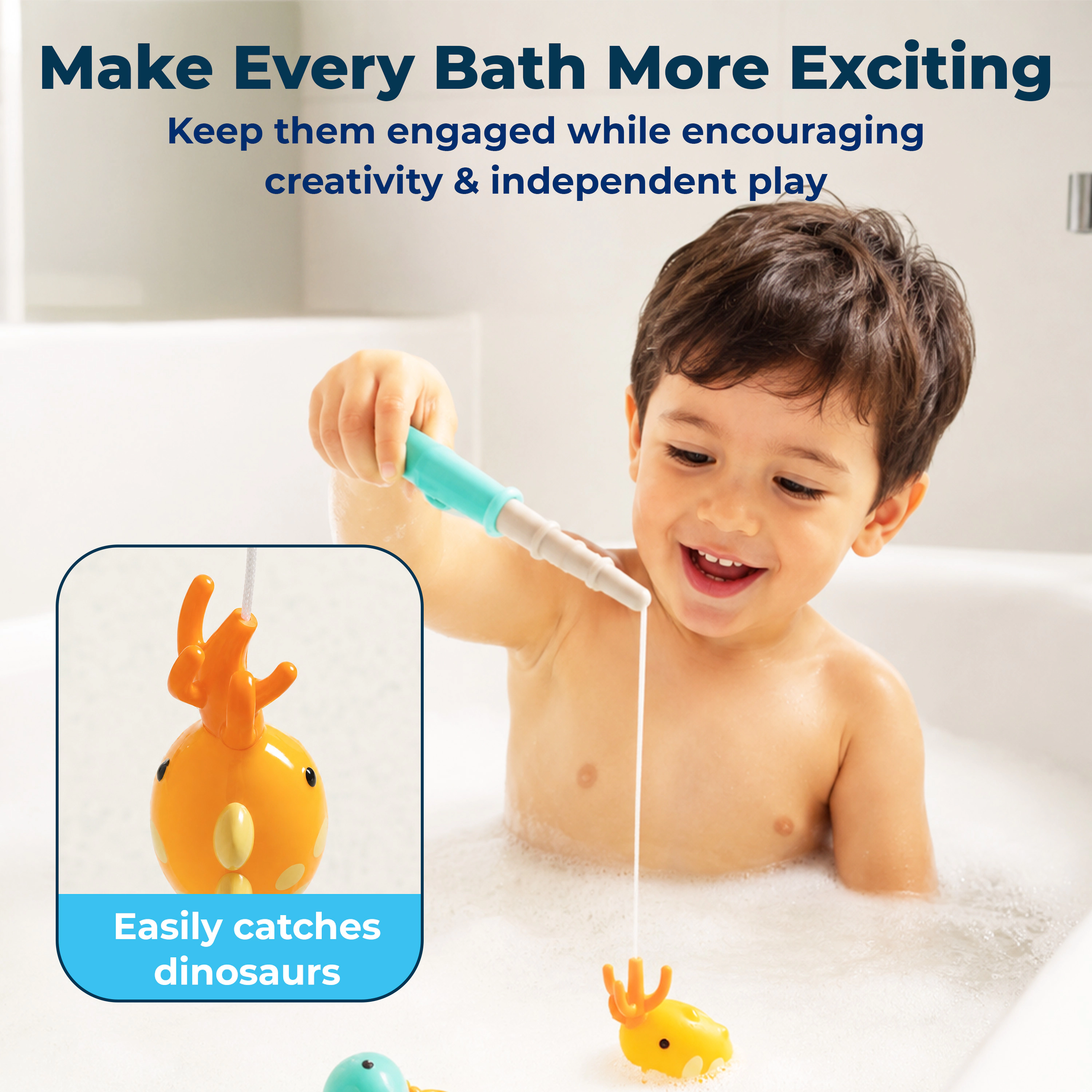 Sperric Fun Dinosaur Fishing Game for Kids 5Pk Magnetic Floating Bath & Pool Toy Set w/ Wind-Up Rods Engaging Water Play