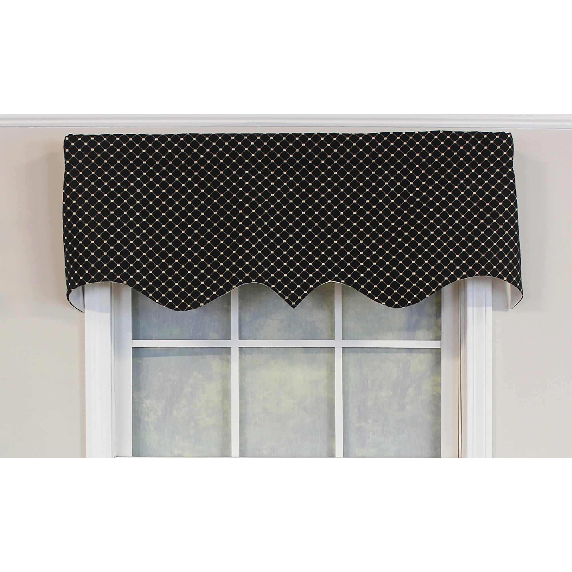 RLF Home 100% Cotton Passat Regal Valance Dotted Diamond Lined Fabric Rod Pocket 50" x 17" Black