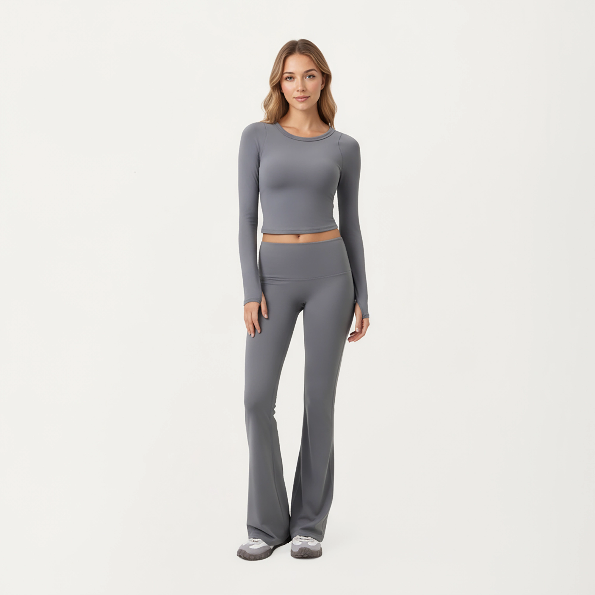 Anna-Kaci Active Women's High Waist Flare Leg Pants with Foldover Waistband and Stretch Performance Fabric