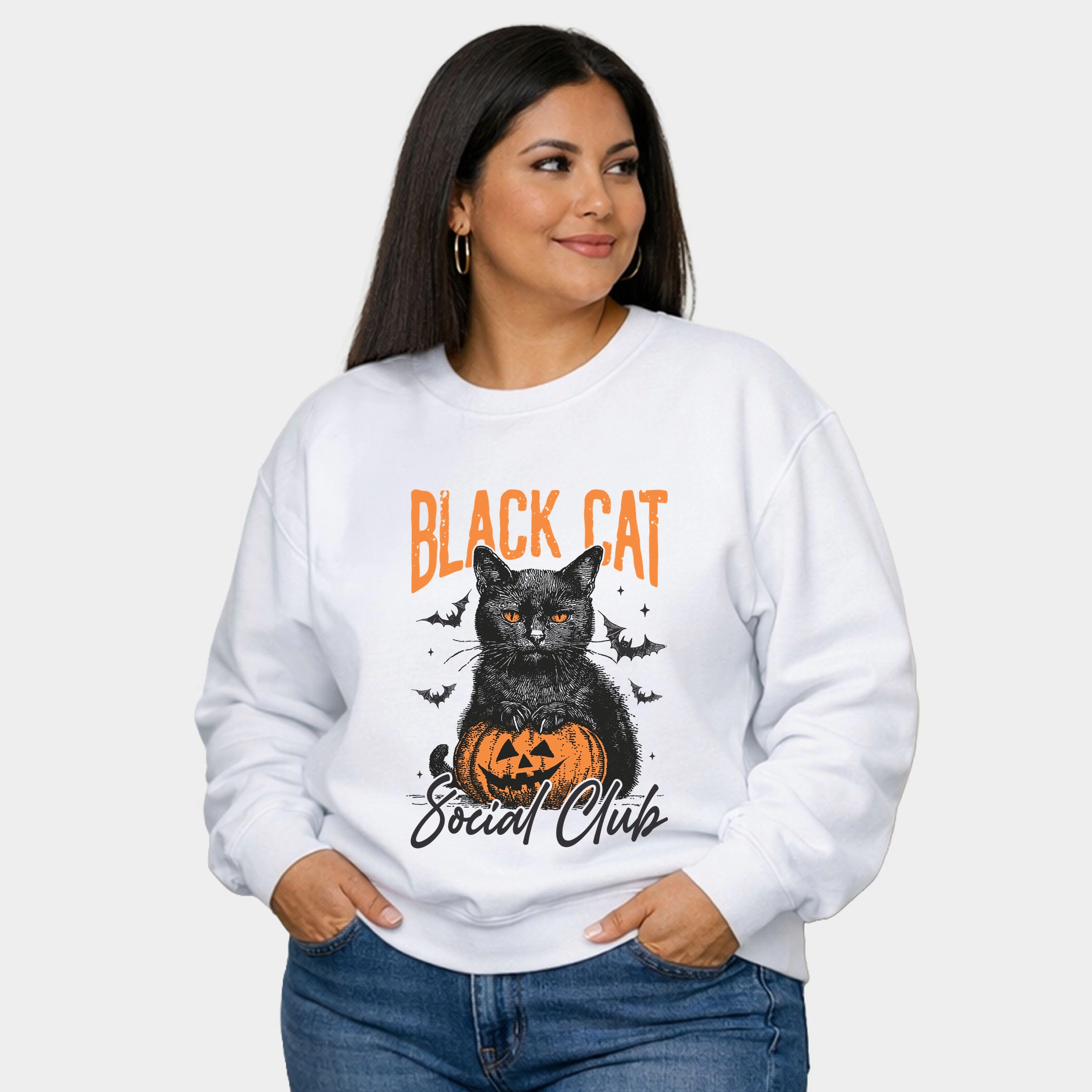 Simply Sage Market - Black Cat Social Club Pumpkin  Women's Plus Sized Graphic Sweatshirt