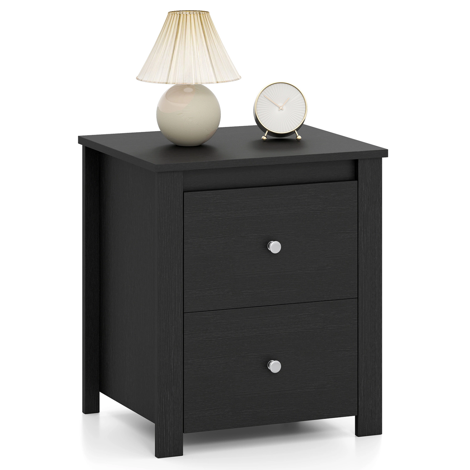 Glintex 2-Drawer Nightstand with Sealed Board Edges and Sleek Metal Handles