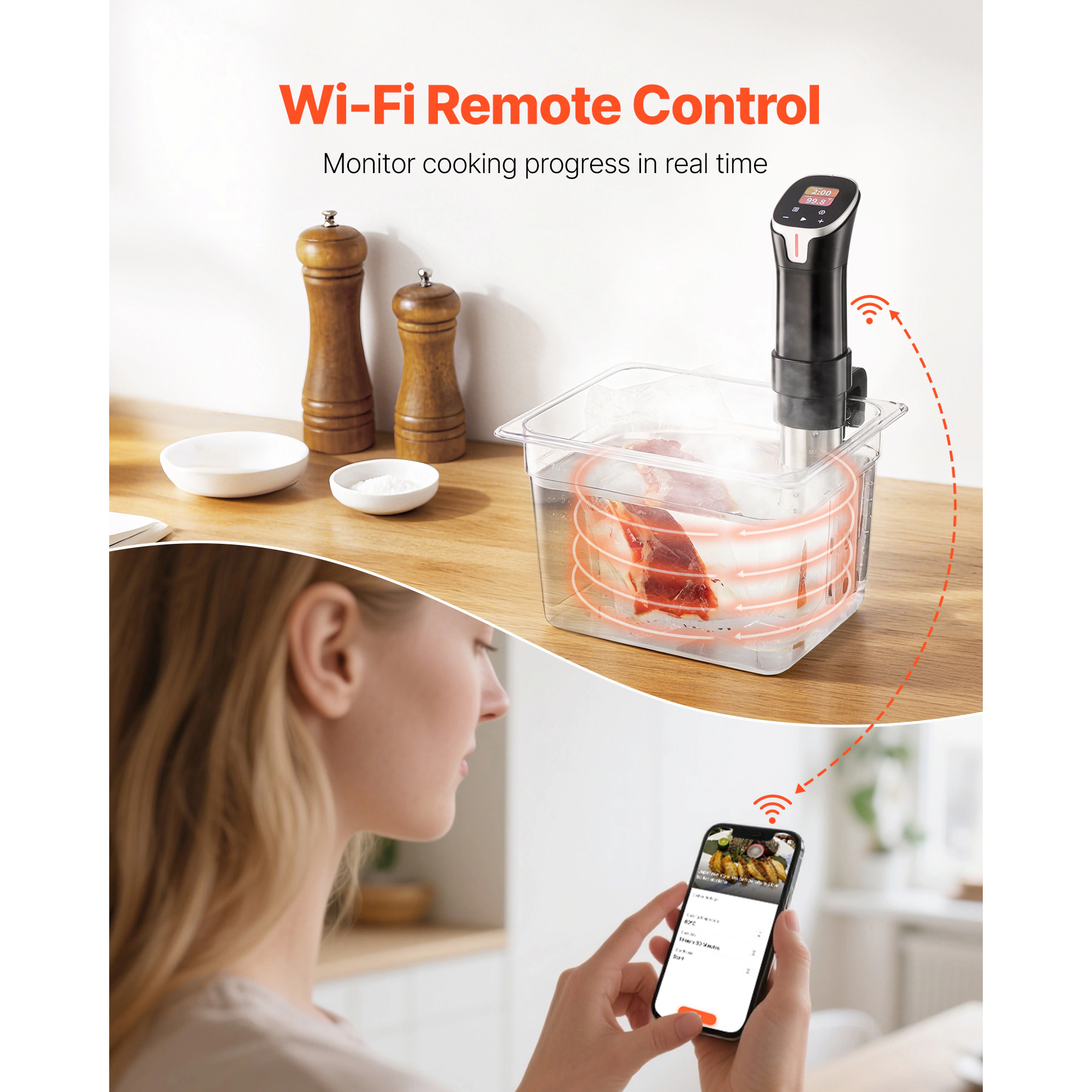 HONGGE Sous Vide Precision Cooker 1100W Sous-Vide Cooking Machine Immersion Circulator with Temperature & Timer Control