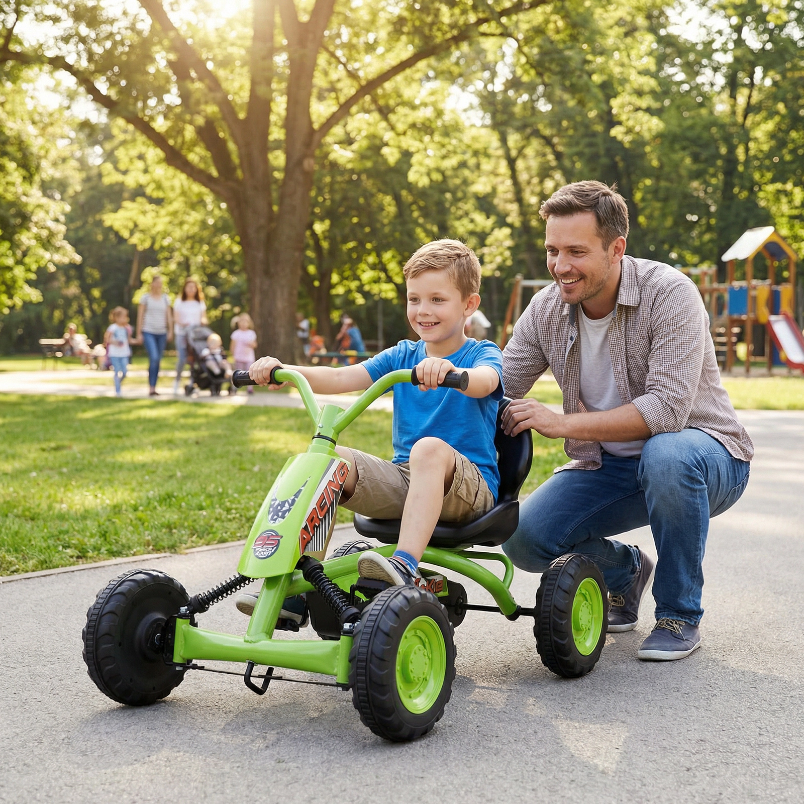Costway Go Kart for Kids 4 Wheel Toddler Ride On Pedal Car w/ Steering Handlebars Pink