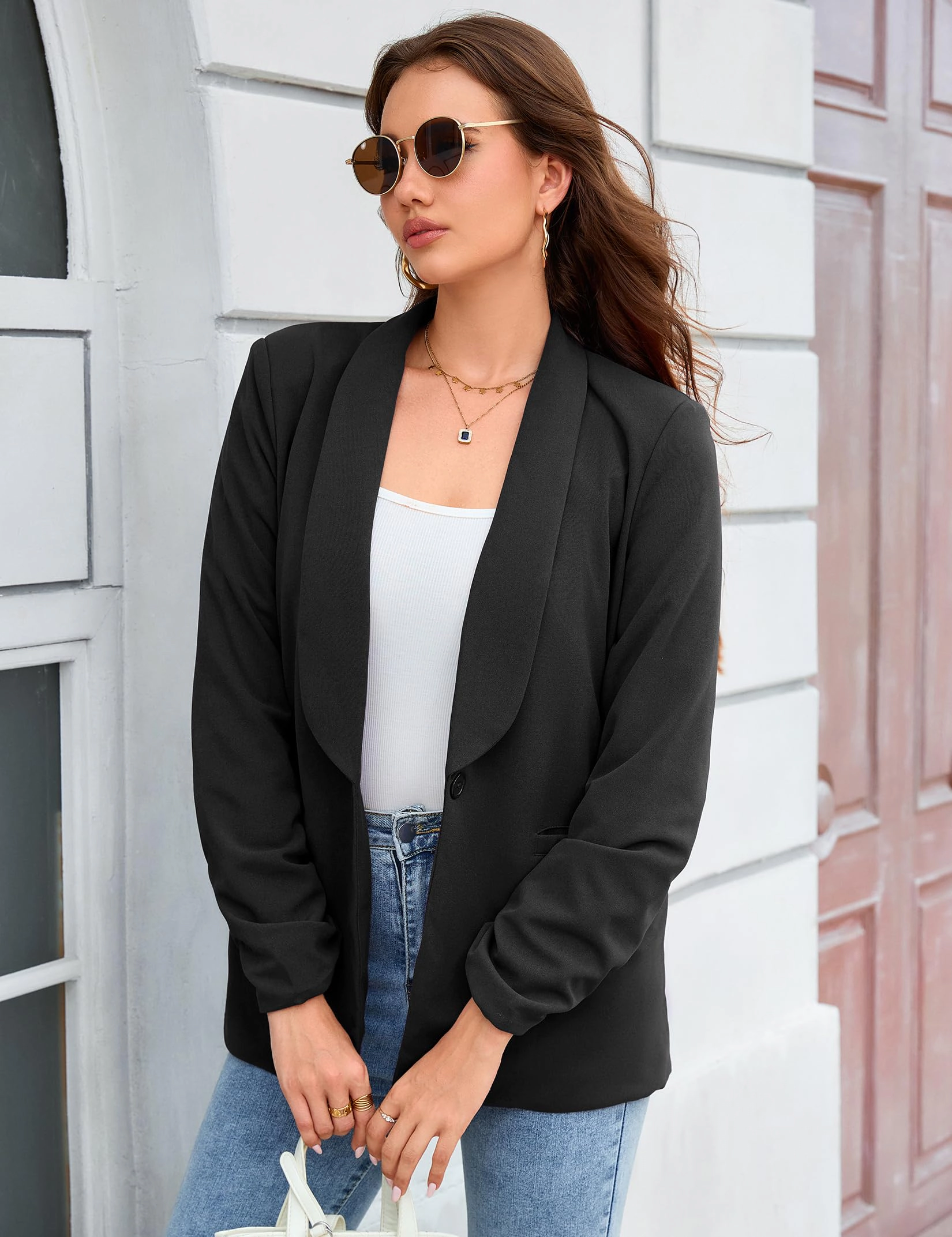 YesFashion Women's Long Sleeve Open Front Blazer