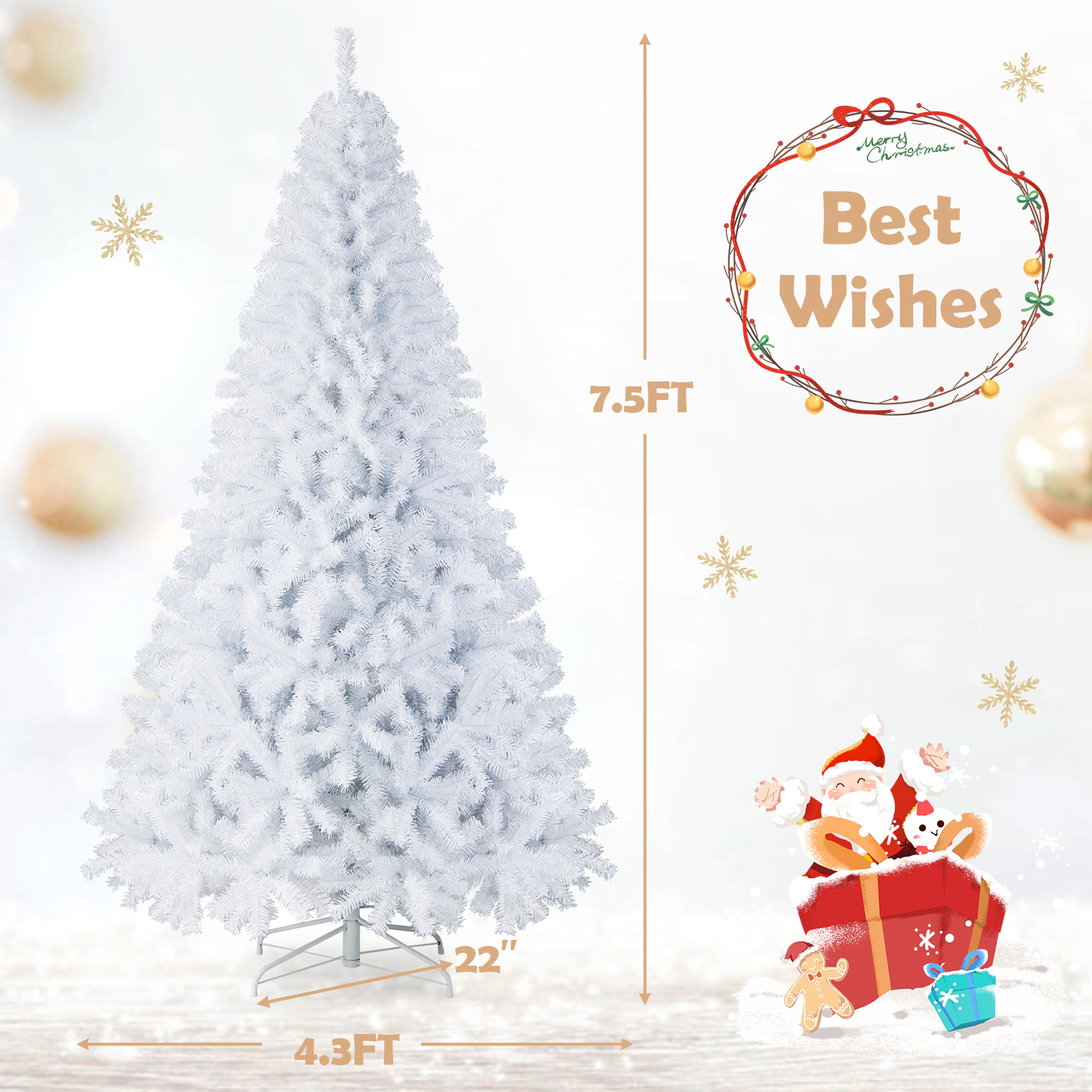 Costway 6/7.5/9Ft Hinged Christmas Tree Pine Tree 1346 Tips Metal
