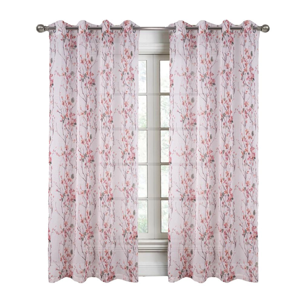 RT Designers Collection Amelia Printed Doily Grommet Light Filtering Curtain Panels for Bedroom 54" x 90" Rose
