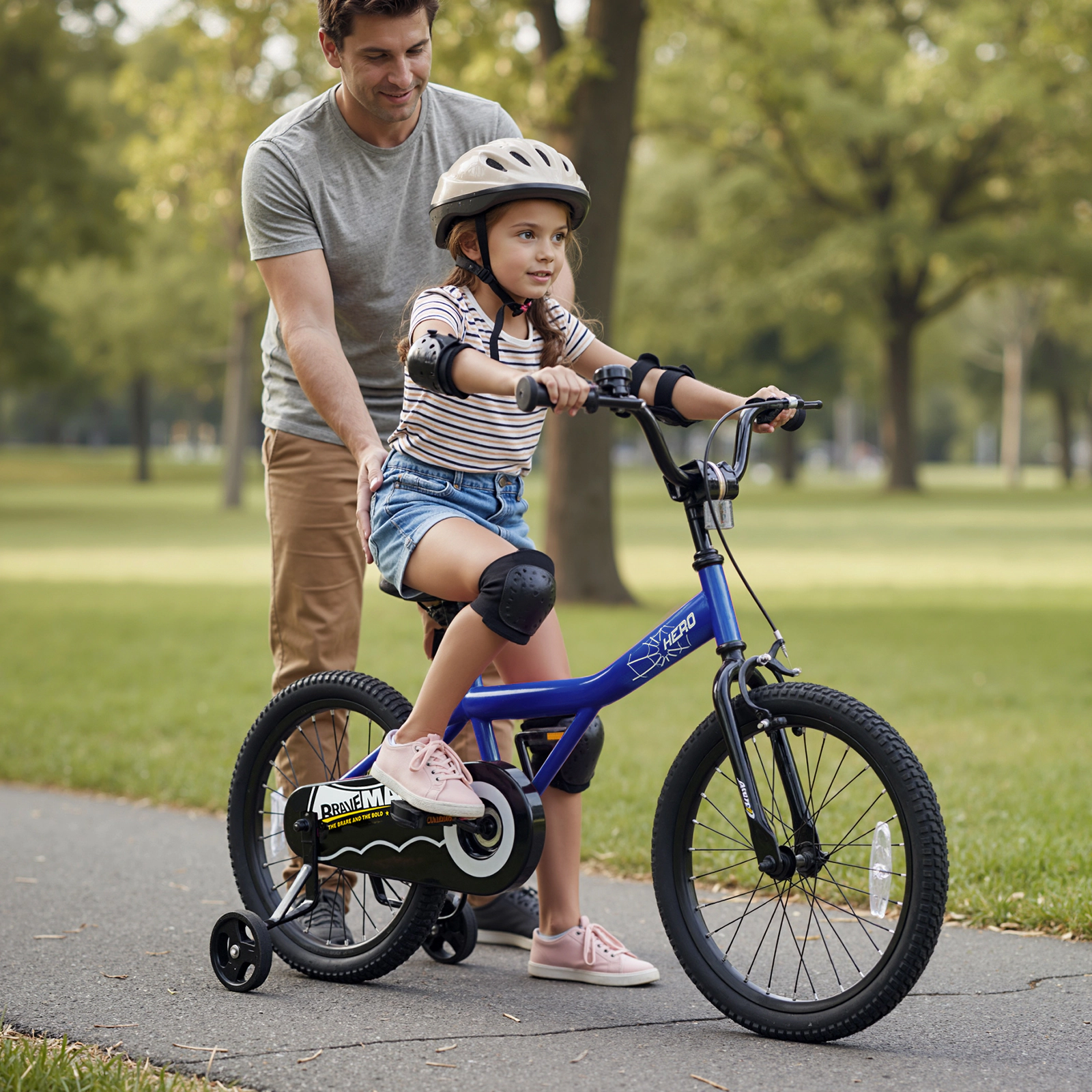 18-in Kids Bike Boys Short-Reach Handbrake Coaster Brake Removable Training Wheels Soft Padded Saddle Ages 4-8 Navy