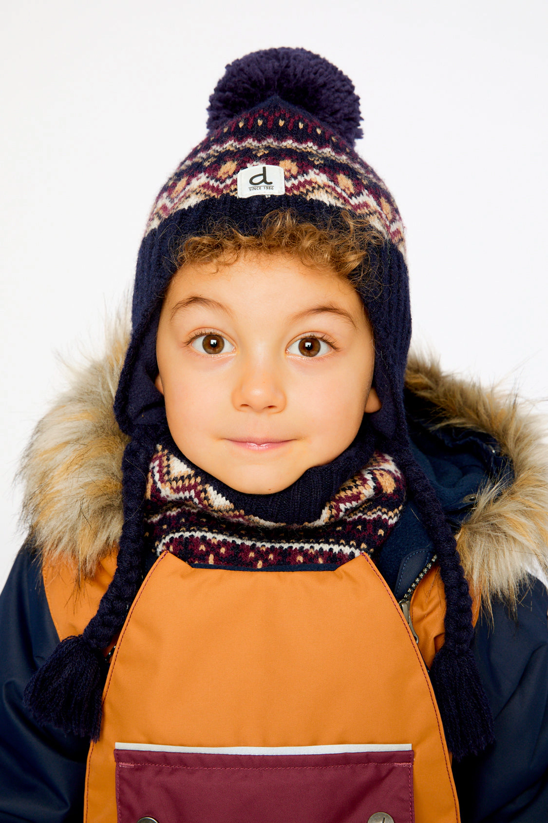 Deux par Boys Nordic Jacquard Winter Peruvian Knit Hat with Pompom