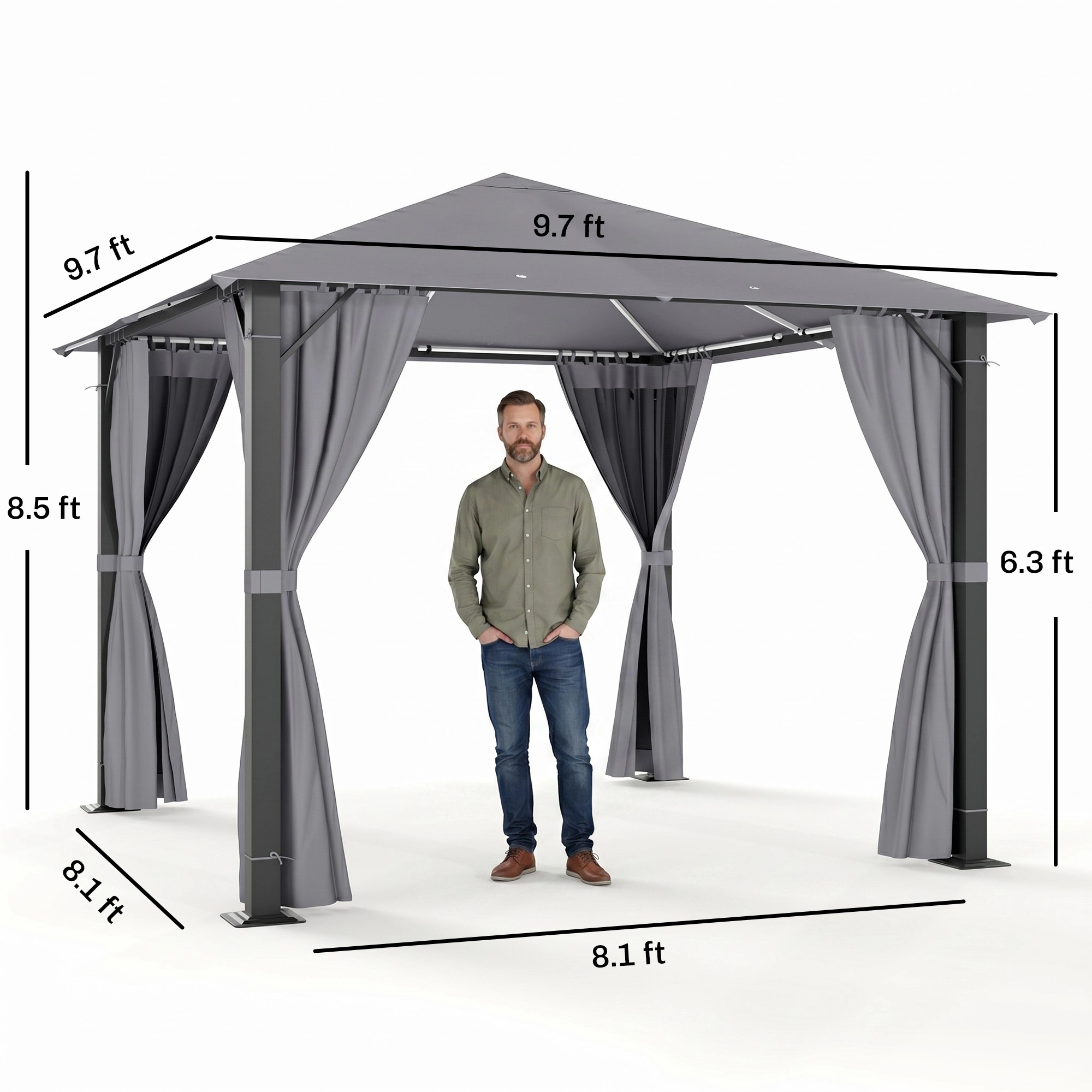 HONGGE Patio Gazebo, Outdoor Gazebo Canopy Shelter with Curtains, Vented Roof, for Garden, Lawn, Backyard and Deck