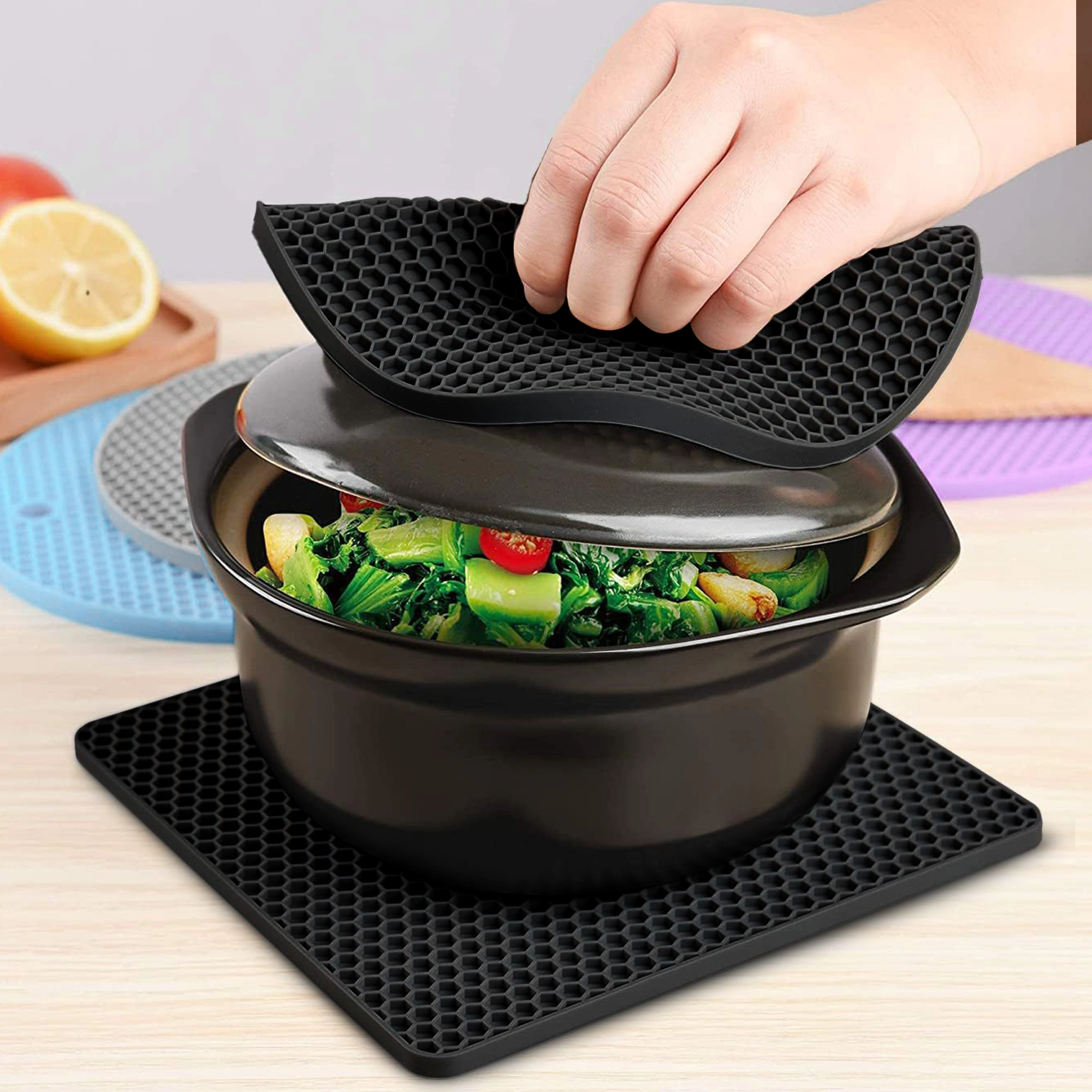 Cheer Collection 4-Pack Heat-Resistant Silicone Trivets with Non-Slip Honeycomb Texture