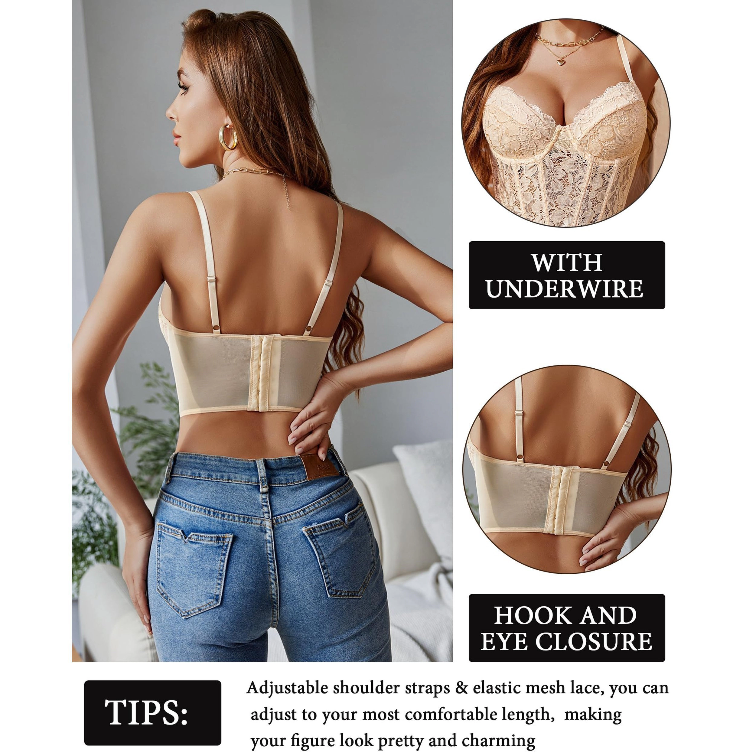 Avidlove Women's Lace Spaghetti Strap V Neck Crop Tank Top Bralette