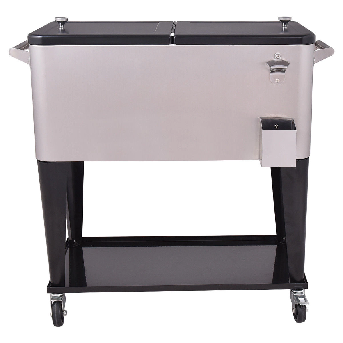 SUGIFT 80-Quart Silver Rolling Stainless Steel Patio Cooler with Bottle Opener 36-in W 19-in D 35-in H