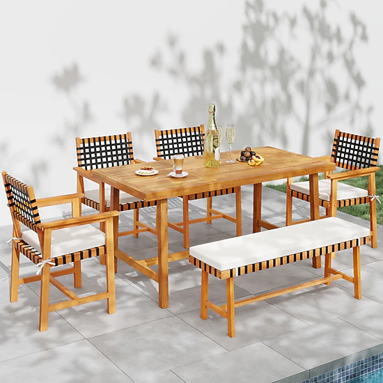 LJG 6-Piece Patio Dining Set for 5-6 People Farmhouse Furniture