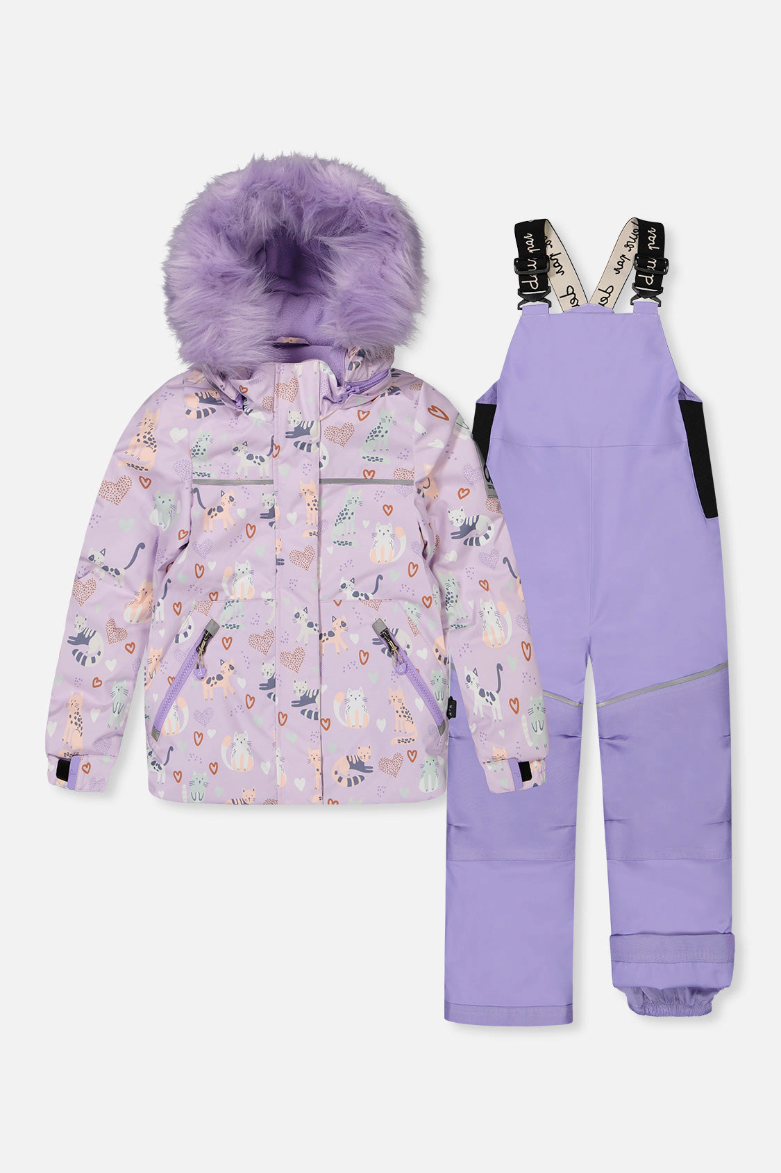 Deux par Girls Cat Print Two Piece Discover Snowsuit with Hooded Jacket and Snow Pants