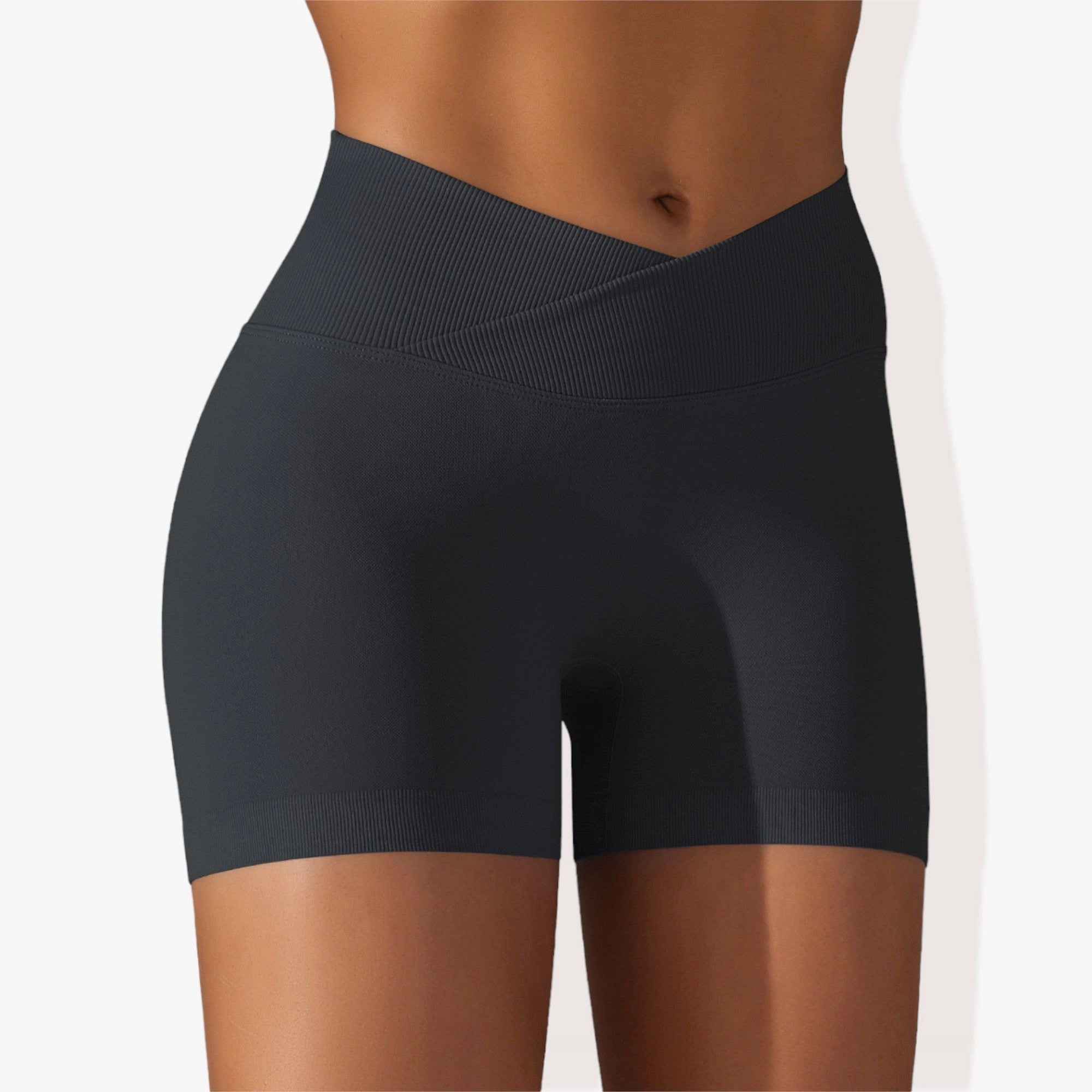 Anna-Kaci Women's Wide Band Stretchy Rib Knit Cross-Front Gathered Biker Shorts