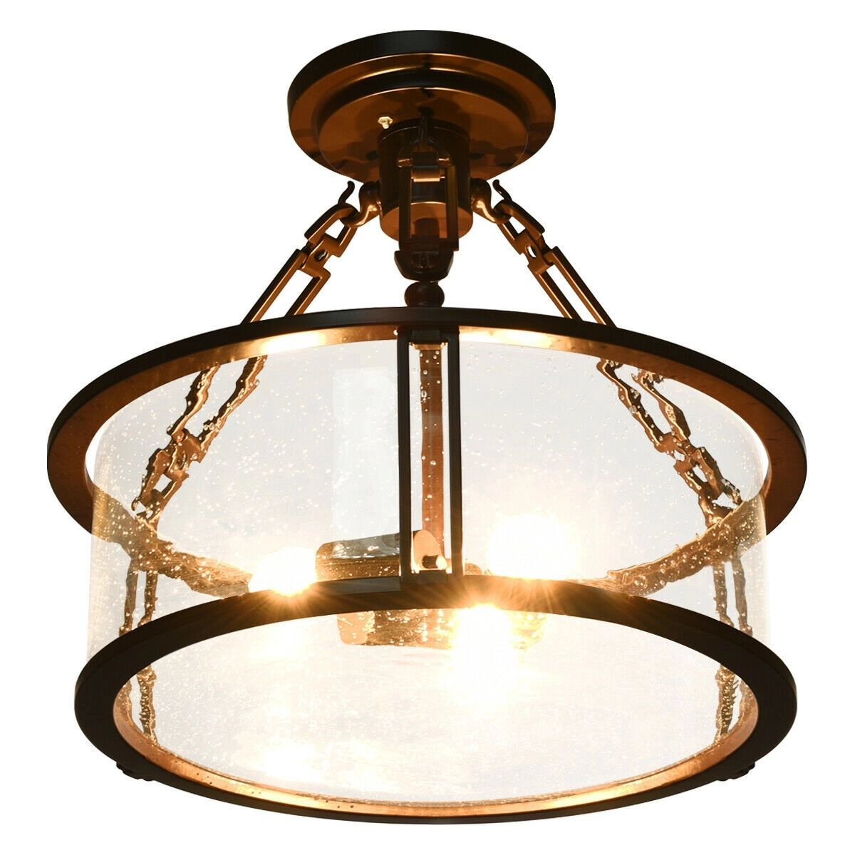 SlickBlue 3-Light Flush Mount Ceiling Light, Seeded Glass, Brown