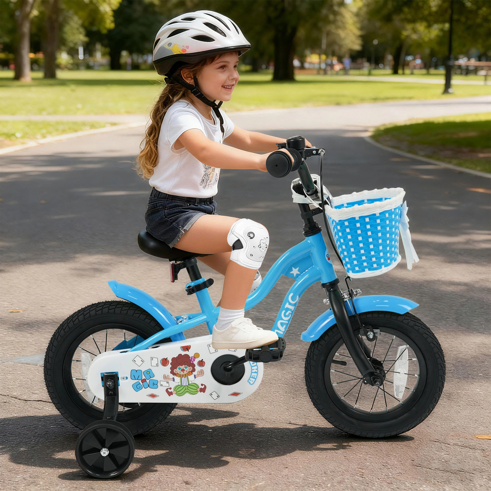 12-in Kids Bike Training Wheels Front Basket Boys/Girls Ages 3-4 Toddler Bicycle Bell Mudguards and 110-lb Capacity