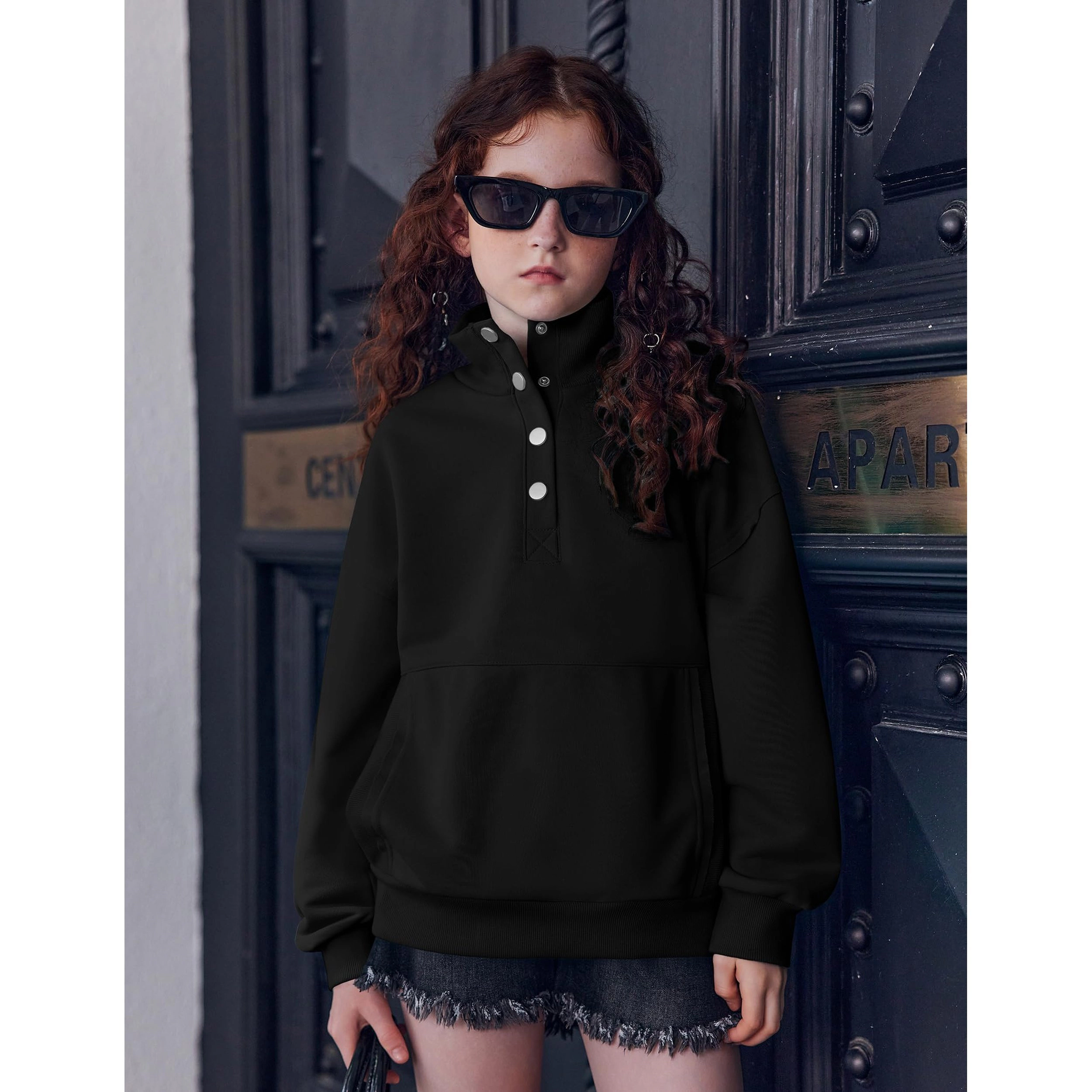 Arshiner Girls Sweatshirt Casual Lightweight Pullover Sweatshirts Long Sleeve Button Tops Fall