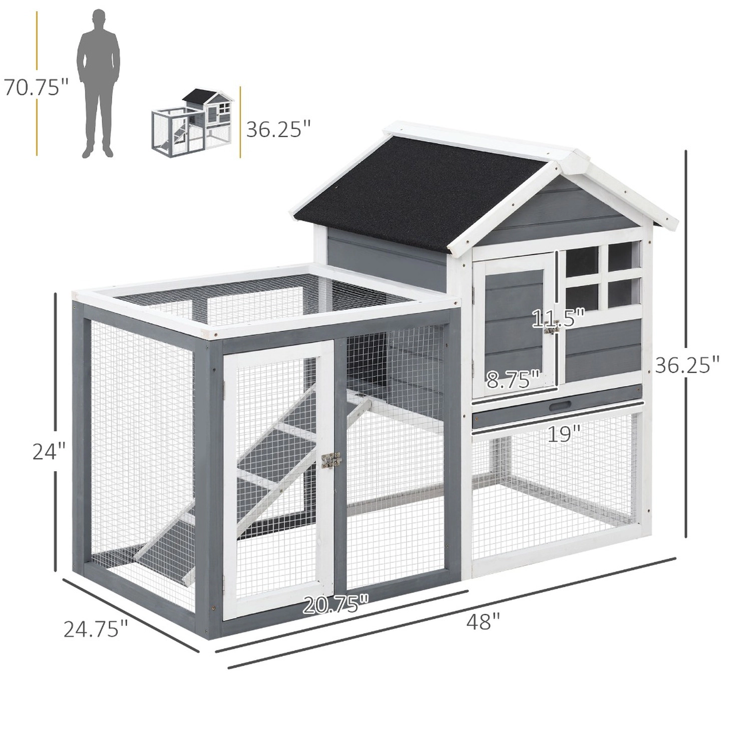 HONGGE Rabbit Wooden Hutch with Asphalt Roof Outdoor Run