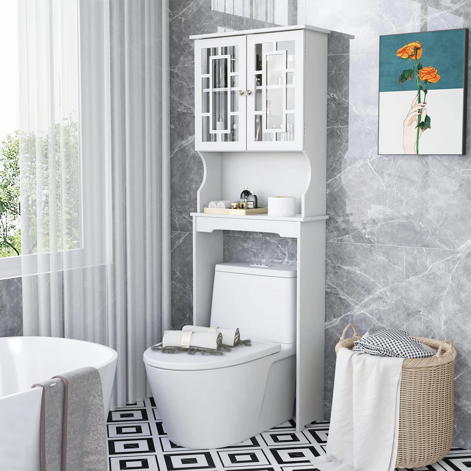 Glintex Over-the-Toilet Space Saver with Large Cabinet and Adjustable Shelf