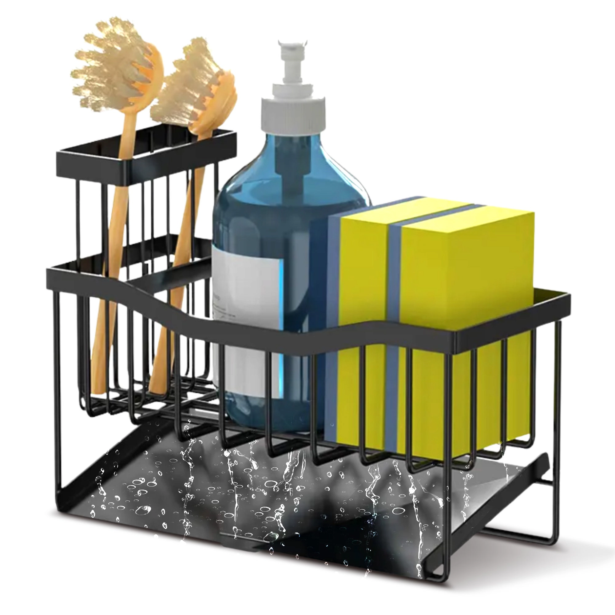 Cheer Collection Stainless Steel Sink Caddy Sponge Holder with Drain Tray