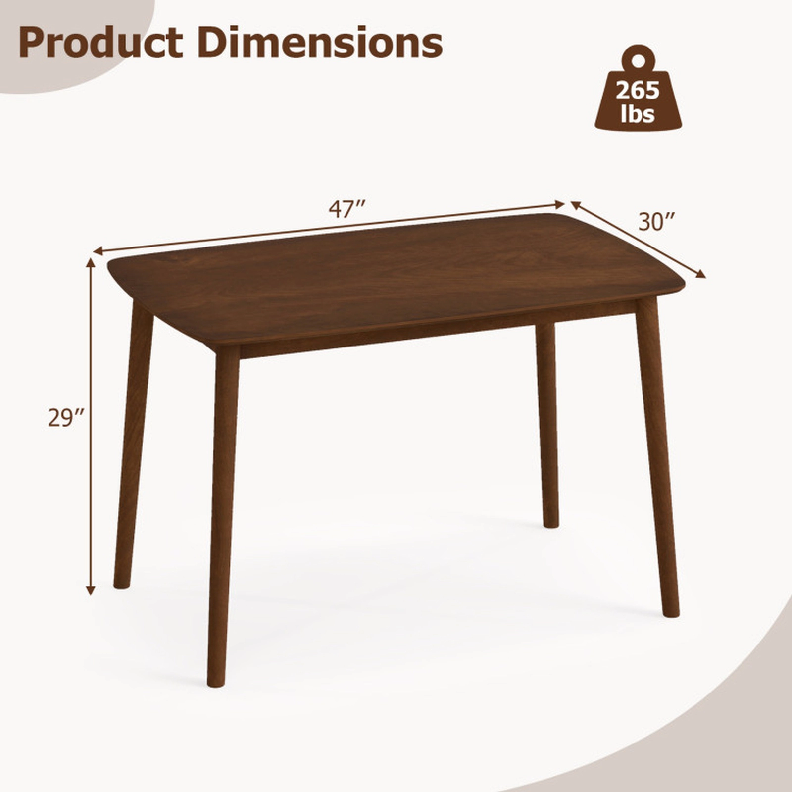 SUGIFT Rectangular Kitchen Dining Table 265-lb Capacity Coffee