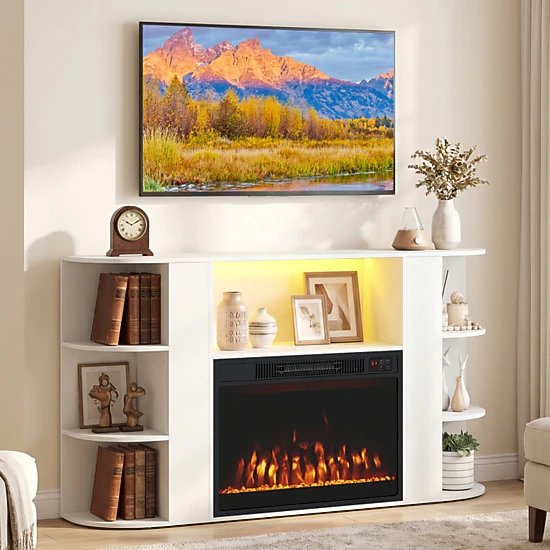 SUGIFT 50-Inch White Fireplace TV Stand with 23-Inch Electric Fireplace ...