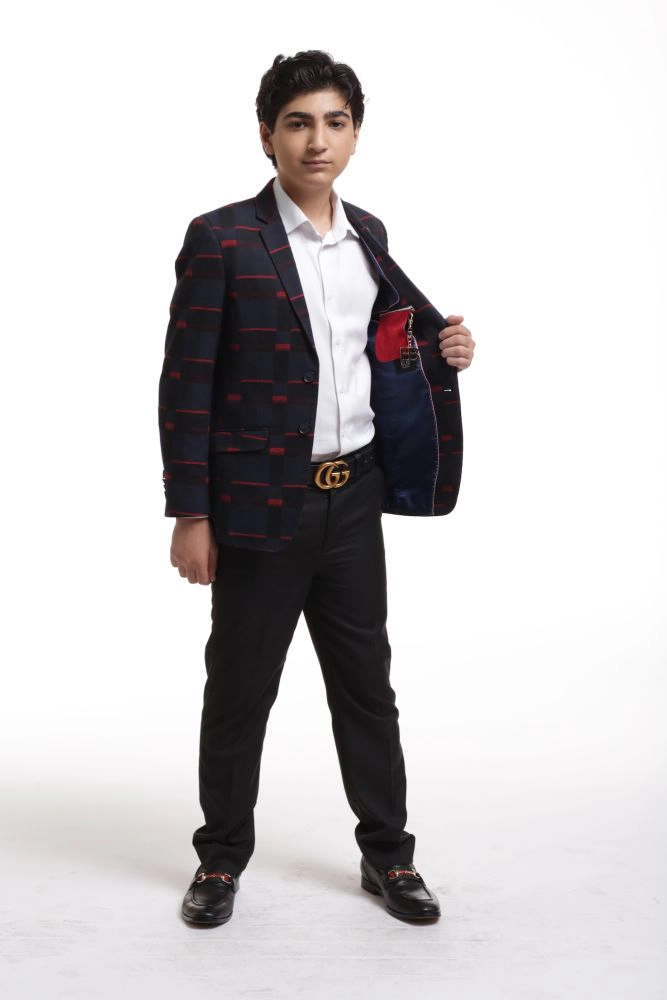 Elie Balleh Boys Slim Fit Checked Blazer